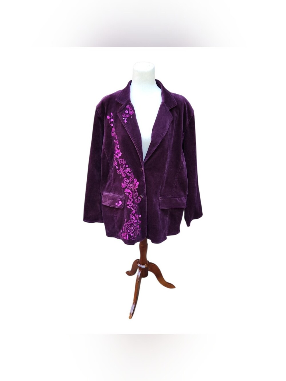 Y2K Purple Velvet Paisley Embroidered Blazer Jacket Whimsigoth Boho size 2x